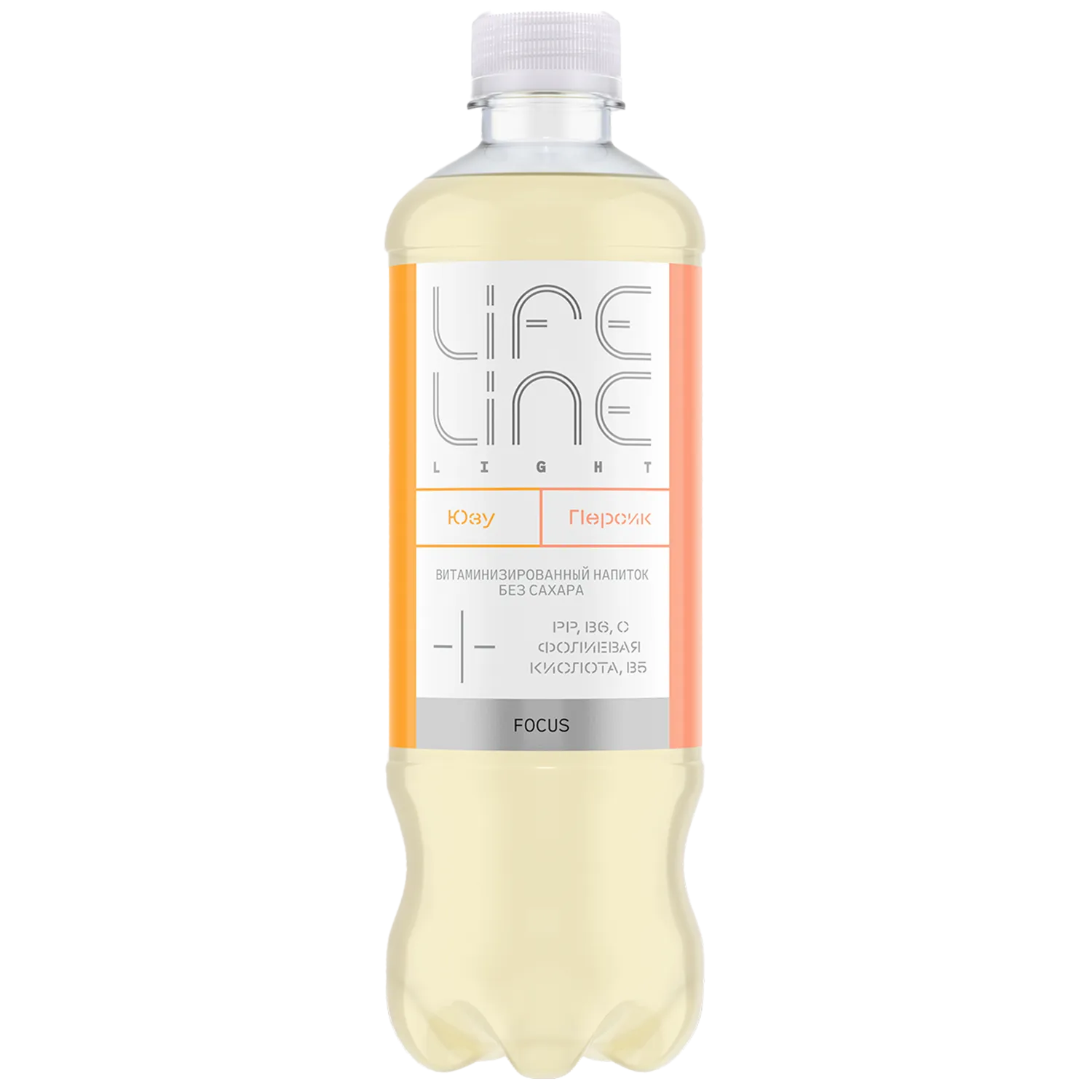 LifeLine Light Focus с витаминами, Персик-юзу, 0,5 л, без газа и сахара